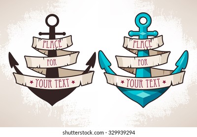 Vector illusrtation of vintage anchor with banner