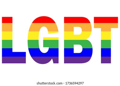 Vector illusrtation of word LGBT . LGBT in six rainbow colors