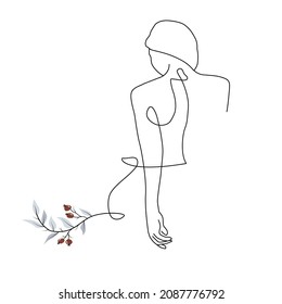 Vector illusstration in one line art style of silhouette of a woman. Line art illustration of lady in minimalist style for wall art, poster