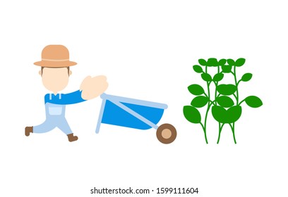 Vector Illustarion a farmer is harvesting his tree. Cartoon character Farmer. Modern, Simple, Funny