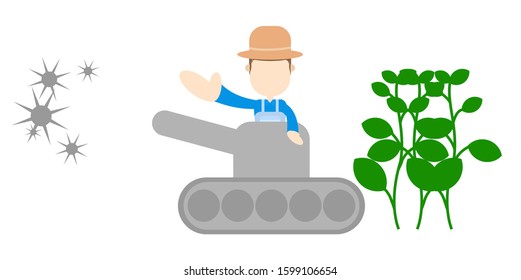 Vector Illustarion a farmer keeps his crop from being attacked by pests. Cartoon character Farmer. Modern, Simple, Funny Design.