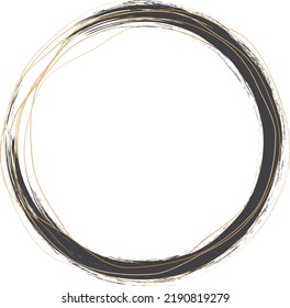 vector illustartion of black colored round brush painted banner with gold frame on white background