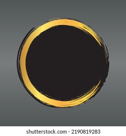 vector illustartion of black colored round brush painted banner with gold frame on gray background