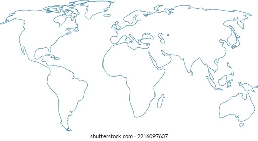 vector illustartion of blue colored world map outline on white background