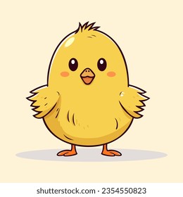 Vector Illustartion of cute yellow little cartoon chick isolated  on background. Funny farm bird design, cartoon or comic style, logo, card