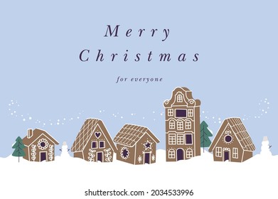 Vector illustartion design for Christmas greetings card. Collection of gingerbread houses. Cute naive christmas honey-cakes