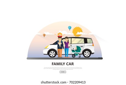 Vector Illustartion of Family Holiday Car Trip.