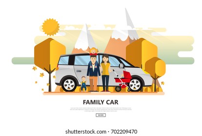 Vector Illustartion of Family Holiday Car Trip.
