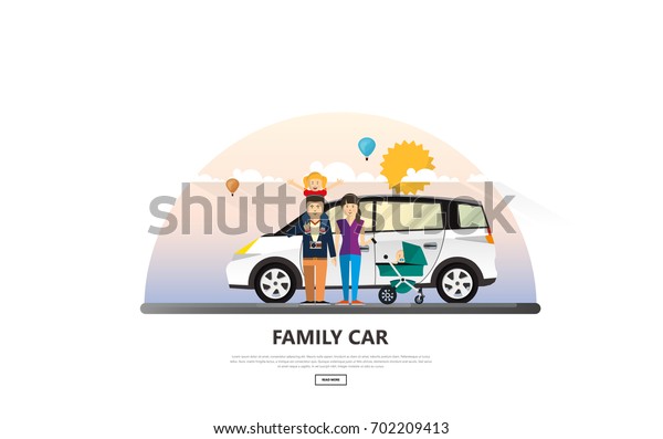 Vector\
Illustartion of Family Holiday Car\
Trip.