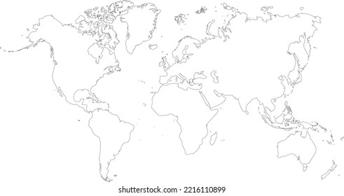 vector illustartion of gray colored world map outline on white background