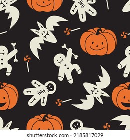 Vector illustartion icons for Happy Halloween. Trick or treat symbol. Background or seamless pattern