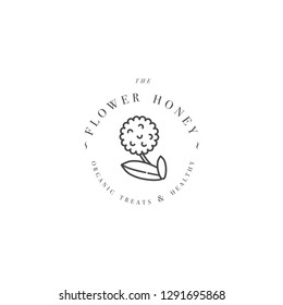 Vector illustartion logo and design template or badge. Organic and eco honey label- flower for honey. Linear style