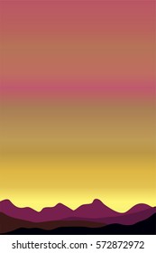 a vector illustartion; a minimalistic landscape with a sunset sky and mountains