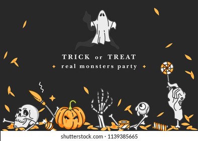Vector illustartion set of linear icons for Happy Halloween. Background celebration