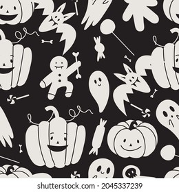 Vector illustartion set of linear icons for Happy Halloween. Trick or treat symbol. Background or seamless pattern