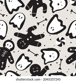 Vector illustartion set of linear icons for Happy Halloween. Trick or treat symbol. Background or seamless pattern
