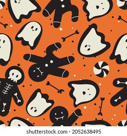 Vector illustartion set of linear icons for Happy Halloween. Trick or treat symbol. Background or seamless pattern