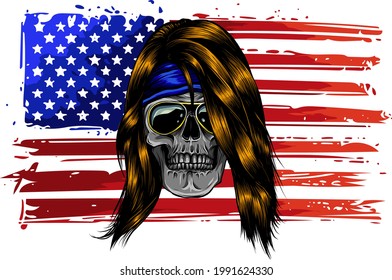 vector illustartion of skull with american flag