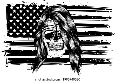 vector illustartion of skull with american flag