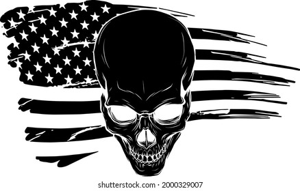 vector illustartion of skull with american flag