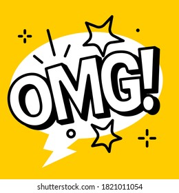 Vector illustartion of speech bubble with omg word on yellow background