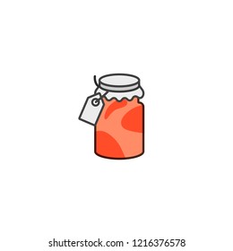 Vector illustartion of strawberry jam jar. Linear icon