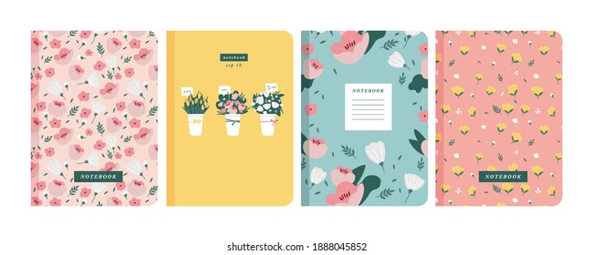 Vector illustartion templates cover pages for notebooks, planners, brochures, books, catalogs. Flowers wallpapers