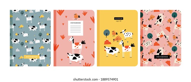 Vector illustartion templates cover pages for notebooks, planners, brochures, books, catalogs. Funny aminals for kids