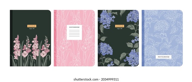 Vector illustartion templates cover pages for notebooks, planners, brochures, books, catalogs. Flowers wallpapers