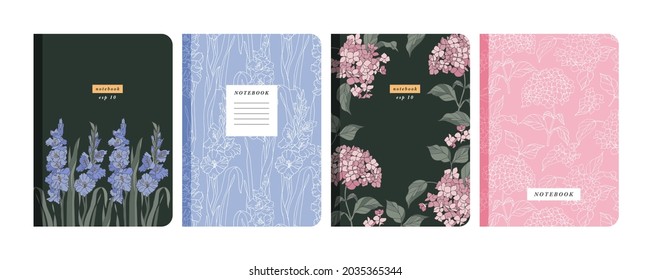 Vector illustartion templates cover pages for notebooks, planners, brochures, books, catalogs. Flowers wallpapers