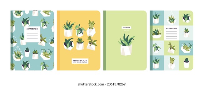 Vector illustartion templates cover pages for notebooks, planners, brochures, books, catalogs. Background with florariums and flowers.