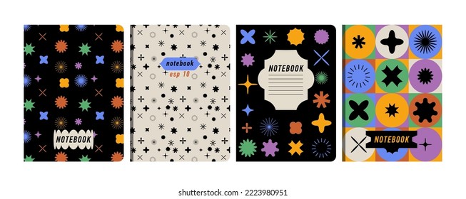 Vector illustartion templates cover pages for notebooks, planners, brochures, books, catalogs. Background traditional `with brutalist design elemets