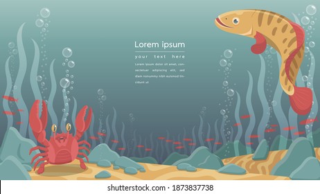 ilusión vectorial de fondo submarino con un lindo animal de dibujos animados. 