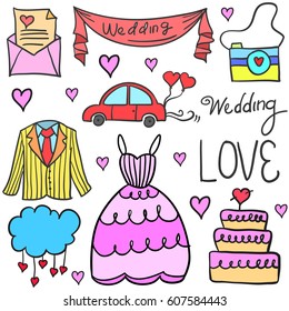 Vector illustartion of wedding party doodles