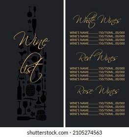 Vector Illustartion Wine card wine list business card pricelist for wine bar with red background and wine icons