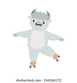 Vector illustartion with yeti on roller skates.
