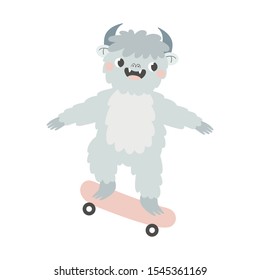 Vector illustartion with yeti on skateboard.