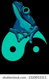 vector illustartion of Ying yang symbol under the frog on black background