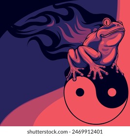 vector illustartion of Ying yang symbol under the frog