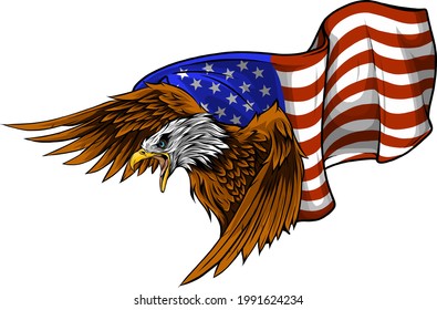 vector illustation American eagle against USA flag and white background.