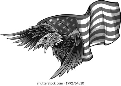 vector illustation American eagle against USA flag