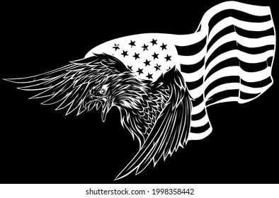 vector illustation American eagle against USA flag