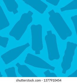 Vector illustation background with isolated icons of plactic and glass bottles. World ocean pollution. White background.