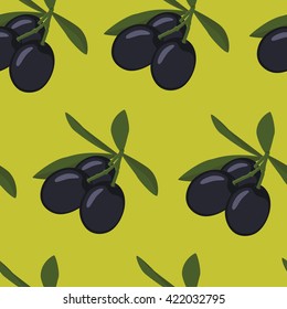 Vector illustation black olive seamless pattern, background. Natural food.