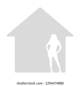 vector illustation house icon with woman real estate agent silhouette