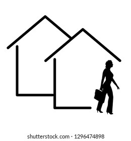 vector illustation house icon with woman real estate agent silhouette