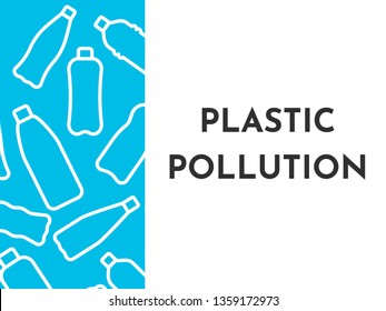 Vector illustation with isolated white outline icons of plactic bottles in the World ocean. Plastic pollution. White background and space for text
