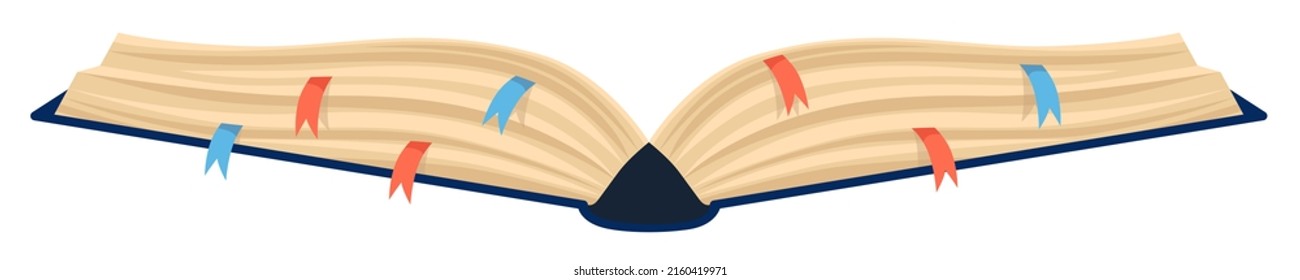 Vector illustation of open book with bookmarks. Literature concept