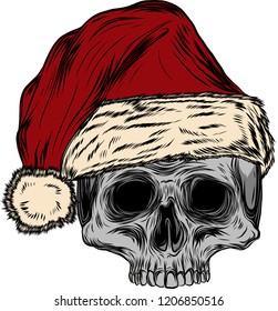 vector illustation Santa claus cartoon skull on white background