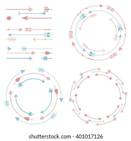 Vector illustation of a seamless bohemian arrow brushes in trendy light blue and pink colors